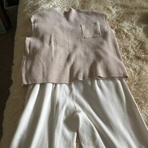 Seetaa Knit Two Piece Outfits Sets for Women Sweater Pullover Tops High Waisted